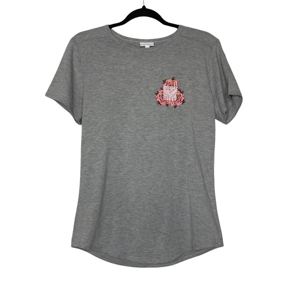New - LULAROE Gray Graphic Tee w Roses &  Logo Short Sleeveless - Size Small - Picture 1 of 5